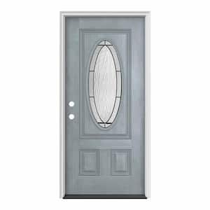 32 in. x 80 in. 3/4 Oval Lite Wendover Stone Stained Fiberglass Prehung Right-Hand Inswing Front Door
