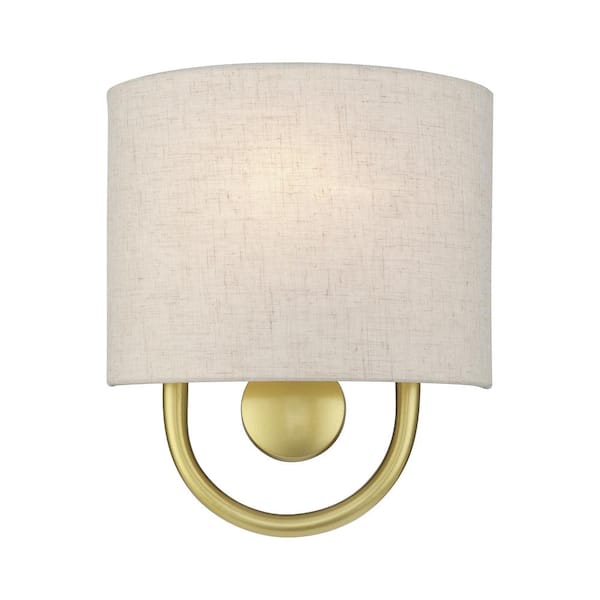 Livex Lighting Stratton 9 in. 1-Light Soft Gold ADA Wall Sconce with OatmealFabric Shade