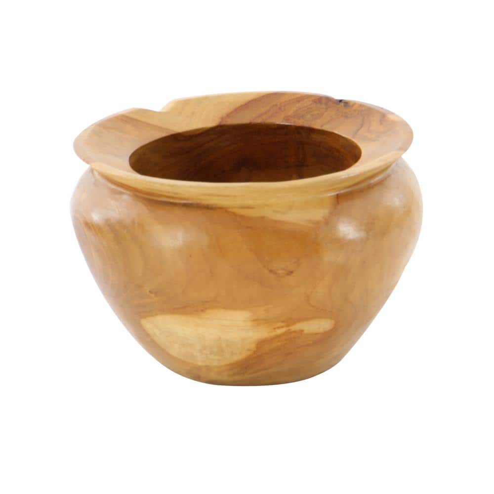 Handcrafted Teak Urn-Shaped Decorative Bowl with Unrefined Edge