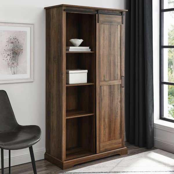 Welwick Designs Reclaimed Barnwood and Metal Farmhouse Storage Cabinet with Grooved Sliding Door