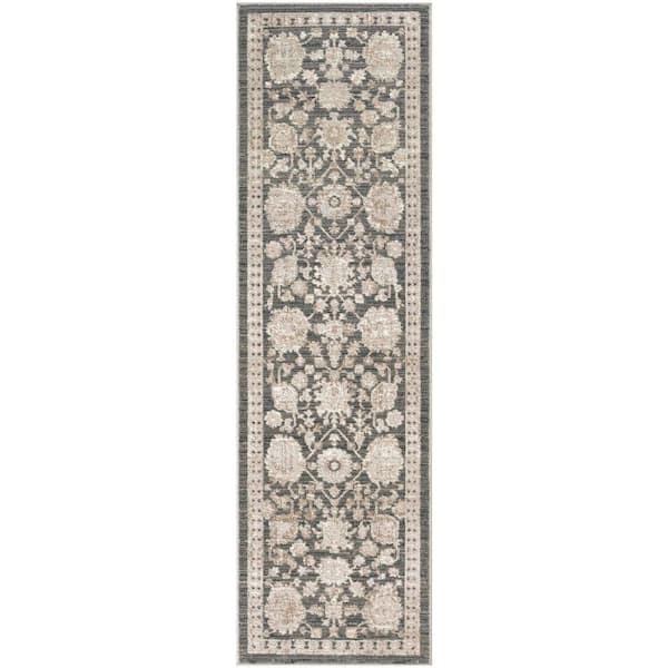 Nourison Renewed Charcoal 2 ft. x 8 ft. Distressed Traditional Runner Area Rug