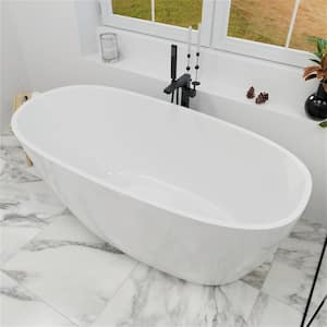 59 in. H Acrylic Flatbottom Single Slipper Bathtub Freestanding Soaking Bathtub in Glossy White