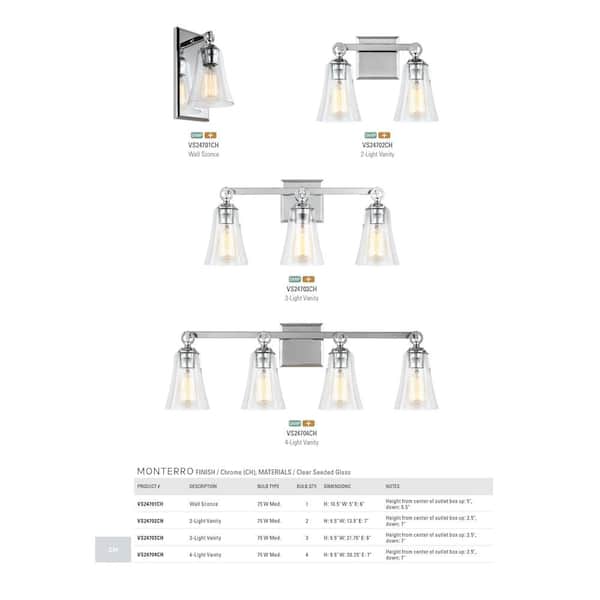 Generation Lighting - Studio Monterro 21.75 in. W 3-Light Chrome Vanity Light with Clear Seeded Glass Shades