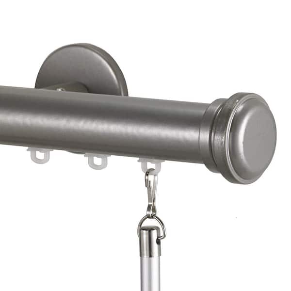 Tekno Pro 120 in. Non-Adjustable 1.13 in. Diameter Decorative Traverse Curtain Rod Set with Cap Finial in Silver
