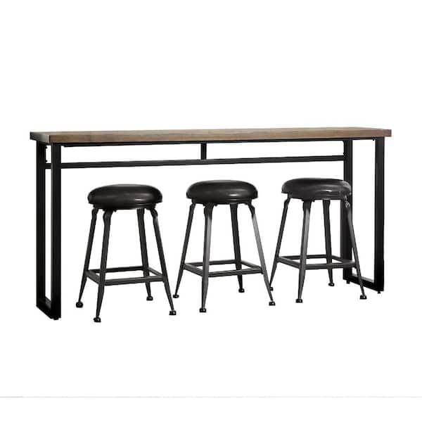 Benjara Black and Brown Faux Leather 4 Piece Counter Height Dining Table Set with Sled Base