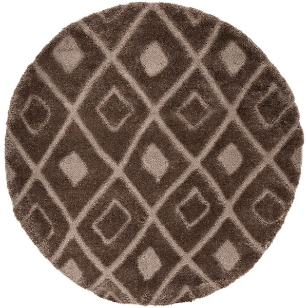 Olympia Shag 7 ft. x 7 ft. Mushroom Diamond High-Low Round Area Rug