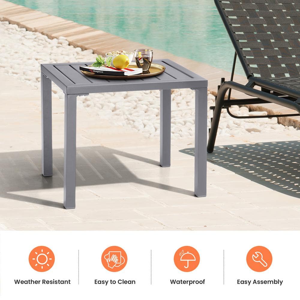 Pellebant Gray Aluminum Outdoor Patio Side Table