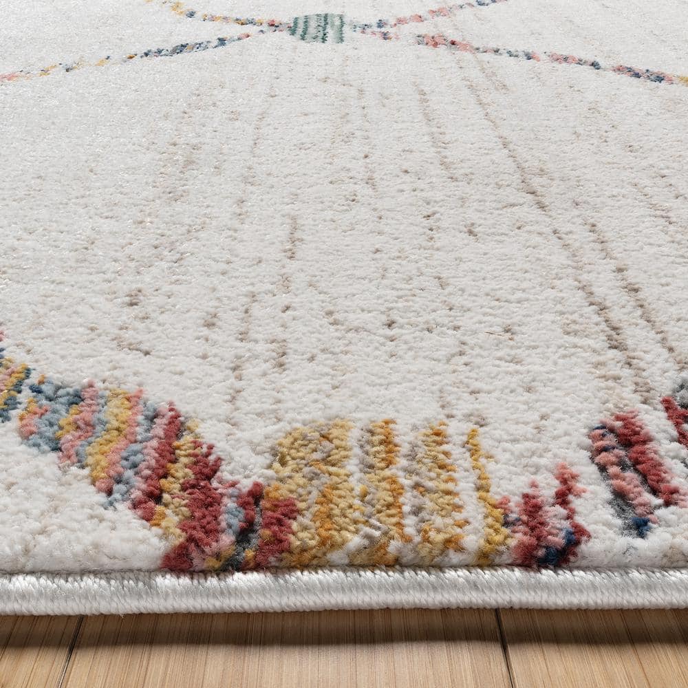 Ivory and Multicolor Synthetic Tufted Rectangular Area Rug, 6' x 9'