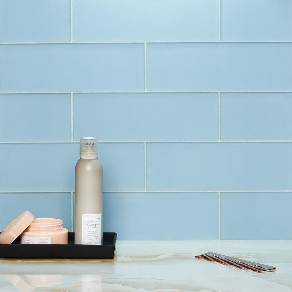Turquoise Frosted Glass 4'' x 12'' Subway Wall Tile