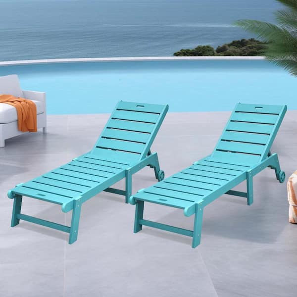 DEXTRUS Patio Outdoor Plastic HIPS Chaise Lounge Chair with Wheel for All Weather