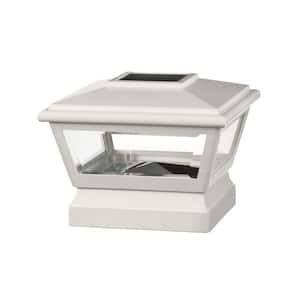 5 in. x 5 in. Vinyl Solar Light White Pyramid Post Cap with White Base