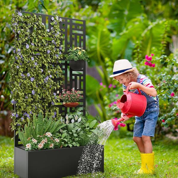Dovelina 35 in. x 71 in. Black Metal Iron Planter Box with