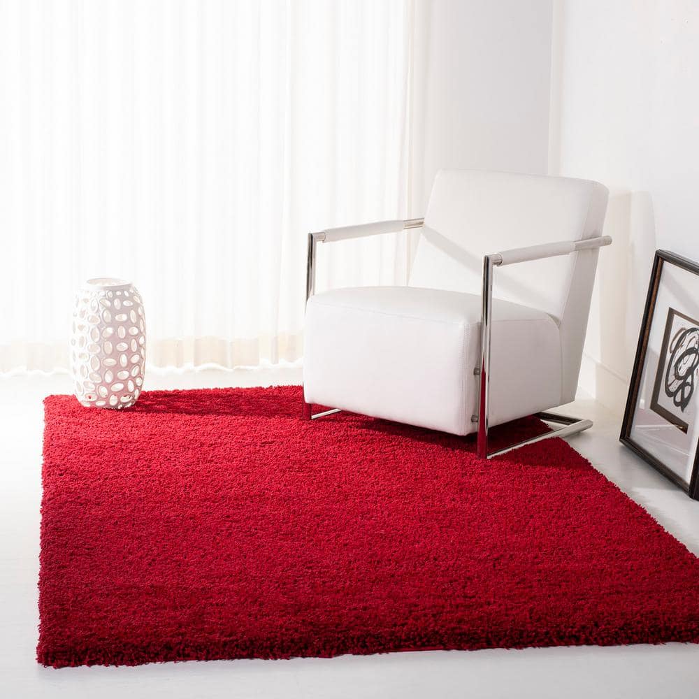 Red 9' x 12' Solid Shag Synthetic Area Rug