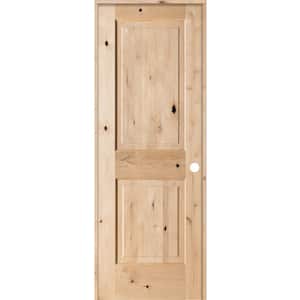 28 in. x 80 in. Rustic Knotty Alder 2 Panel Square Top Solid Wood Left-Hand Single Prehung Interior Door