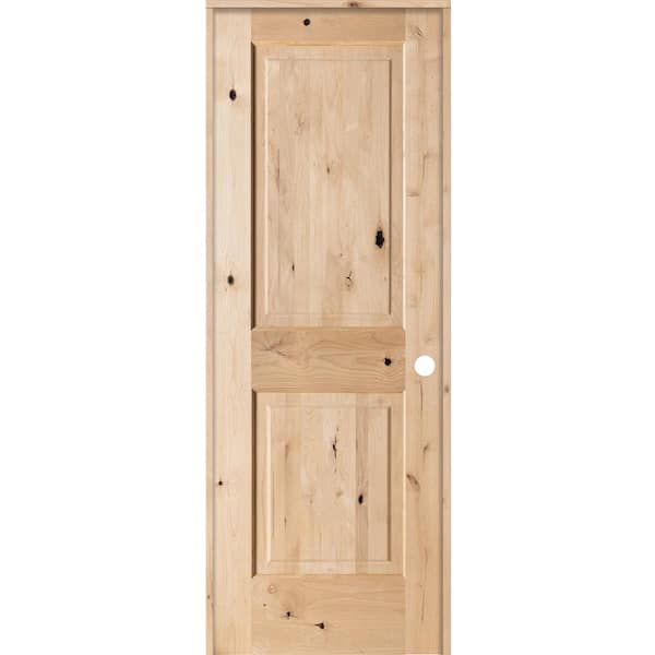 Krosswood Doors 28 in. x 80 in. Rustic Knotty Alder 2 Panel Square Top Solid Wood Left-Hand Single Prehung Interior Door
