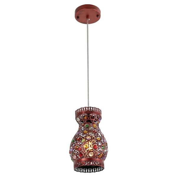 OUKANING 60-Watt 1-Light Red Retro Pendant Light with Adjustable Height and Colorful Metal Shade, No Bulbs Included