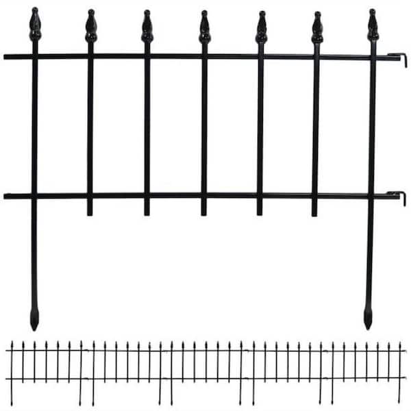 Afoxsos 9 ft. Outdoor Black Lawn and Garden Metal Roman Style Decorative Border Fence Panel Set (5-Pack)
