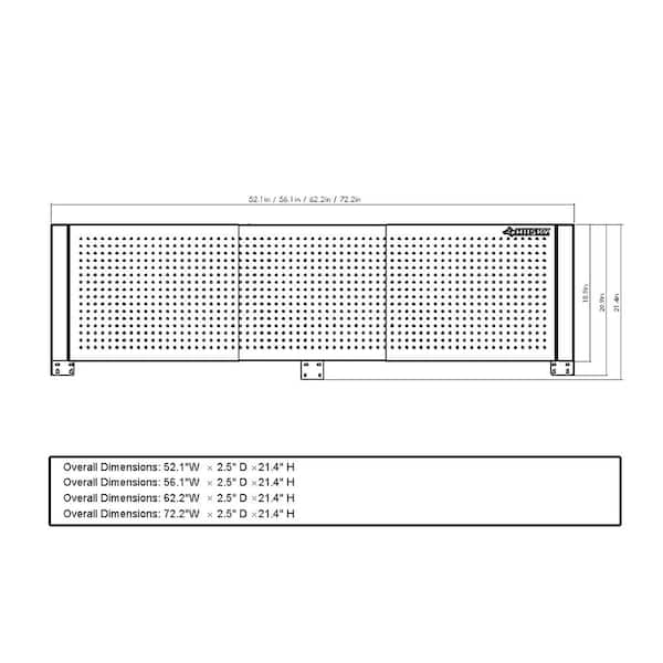 Husky 52 in. W to 72 in. W Stainless Steel Adjustable Pegboard