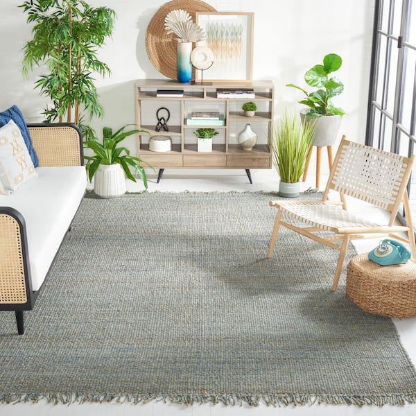 Natural Fiber 9 ft. x 12 ft. Blue Solid Color Area Rug