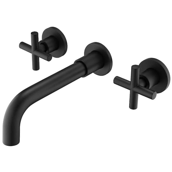 waterpar Double-Handle Wall Mounted Bathroom Faucet in Matte Black