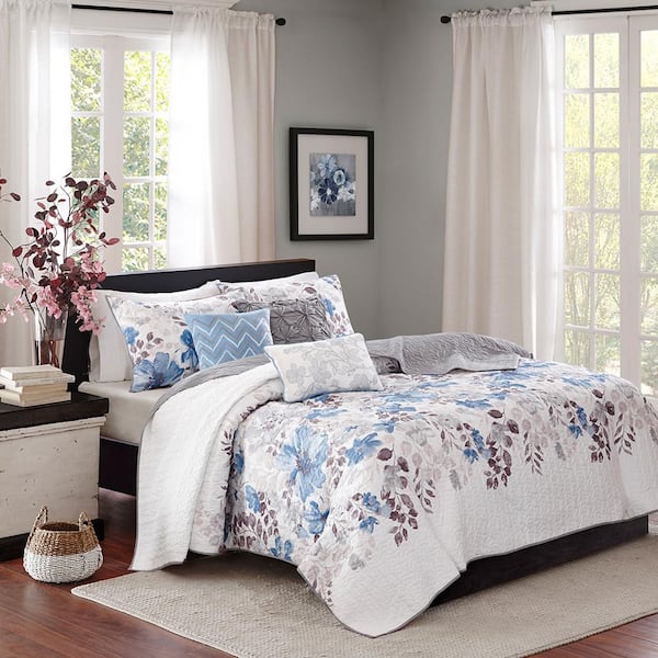 Madison Park Piper 6-Piece Blue Microfiber Full/Queen Quilt Set
