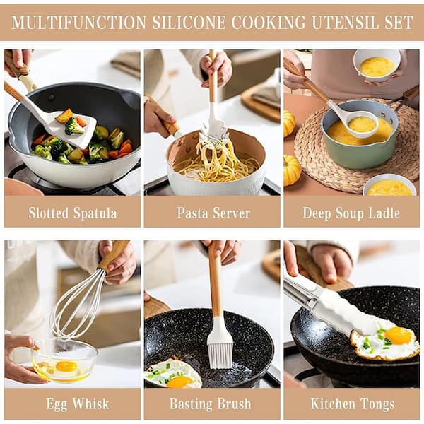 New White Silicone Kitchenware Non-Stick Cooking Pot Kitchen