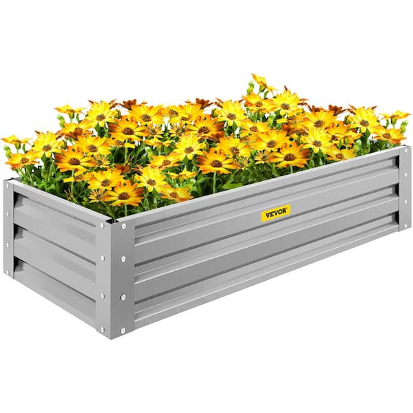 VEVOR Raised Garden Bed 46 in. x 24 in. x 10 in. Metal Planter Box Light Gray Galvanized Steel Raised Planter Boxes
