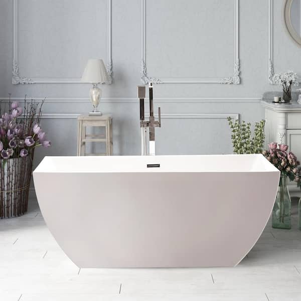 Vanity Art Montpellier 59 in. Acrylic Flatbottom Freestanding Bathtub in White