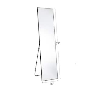16in. W x 59in. H Aluminum Alloy Frame Black Full Body Floor Mirror with Floor Stand and Wall Mounted Hooks