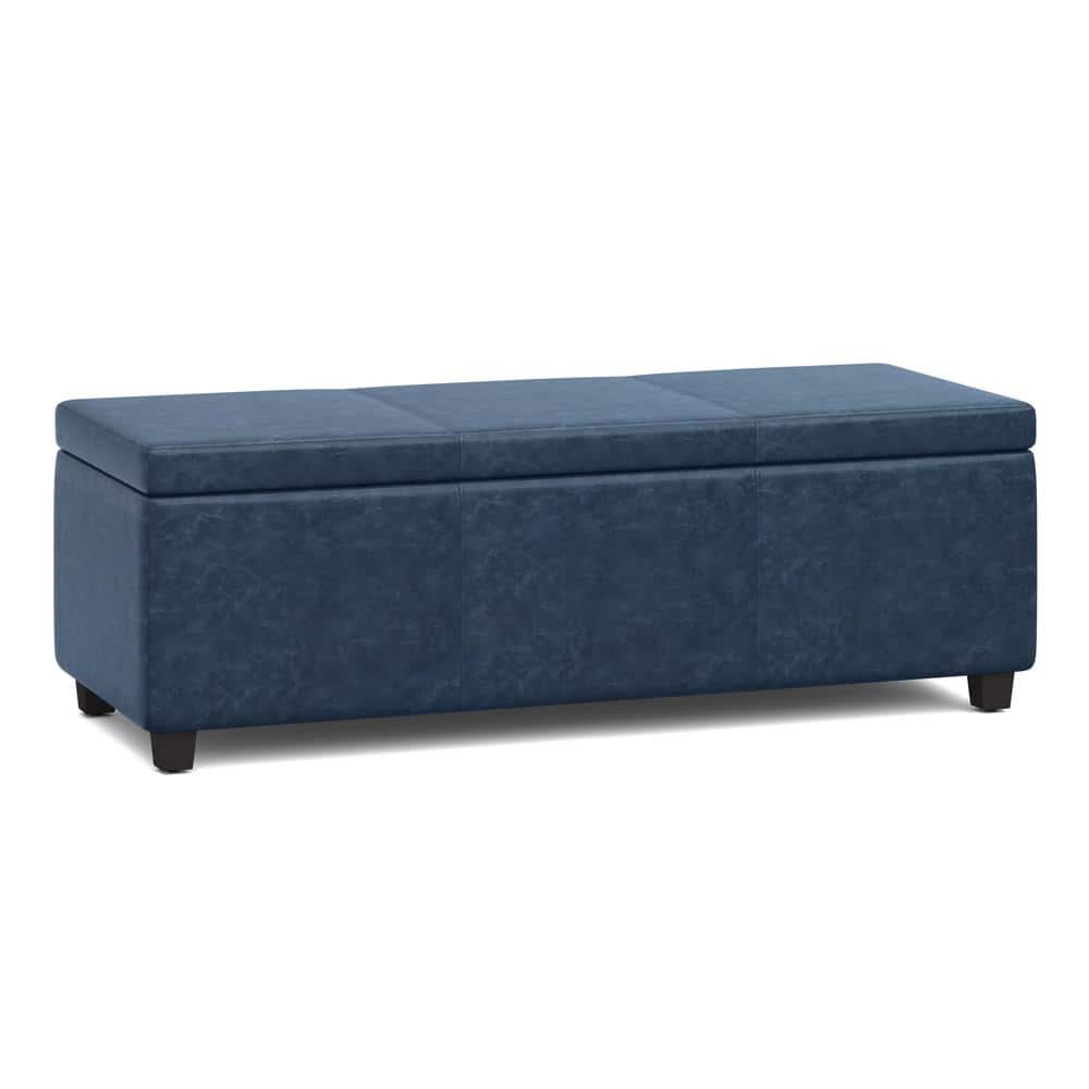 Avalon Denim Blue Faux Leather Storage Ottoman Bench