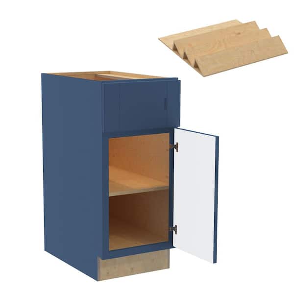 Washington 15 in. W x 24 in. D x 34.5 in. H Vessel Blue Plywood Shaker Assembled Base Kitchen Cabinet Right SP Tray