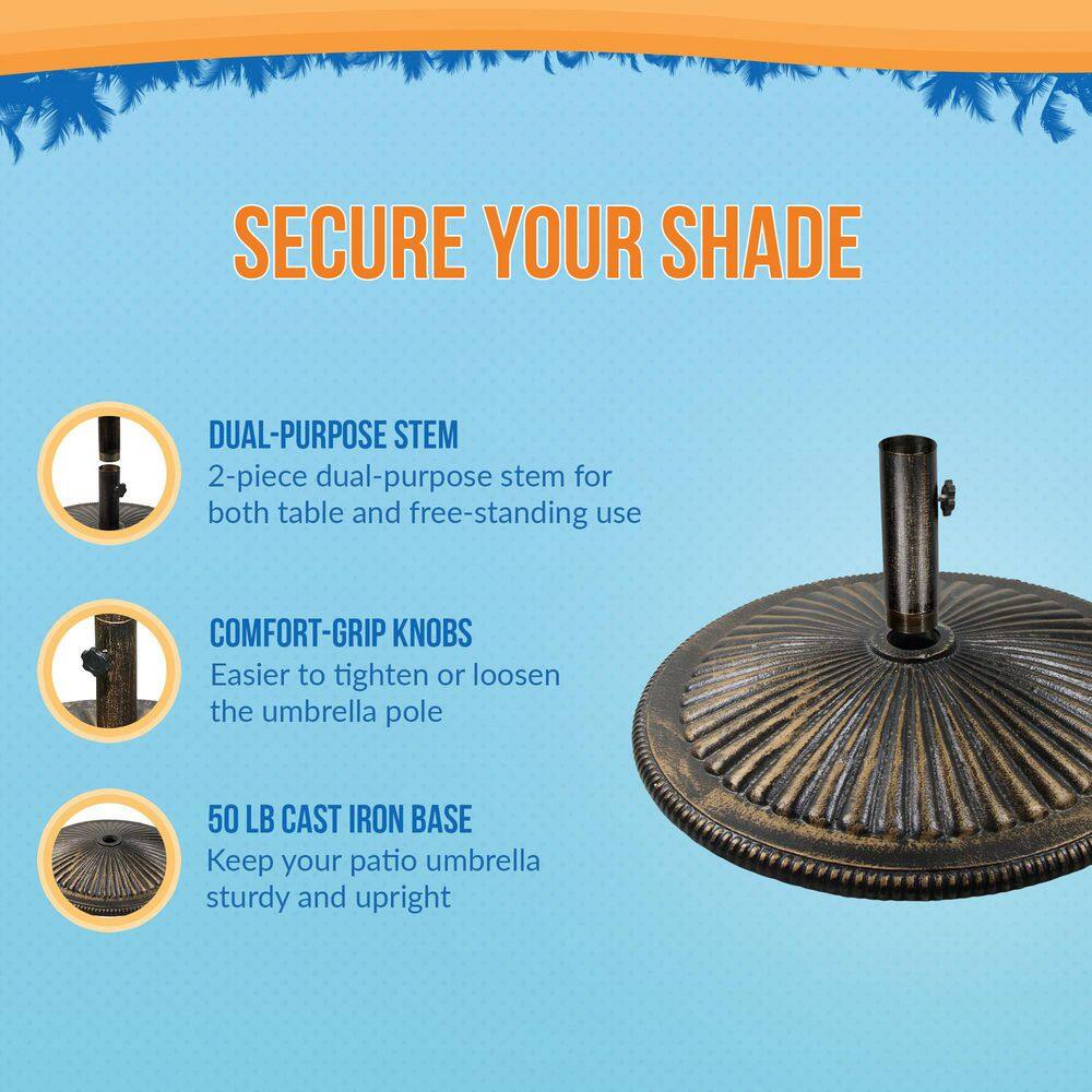 Bronze 50-lb Cast Iron Umbrella Base with Adjustable Stem