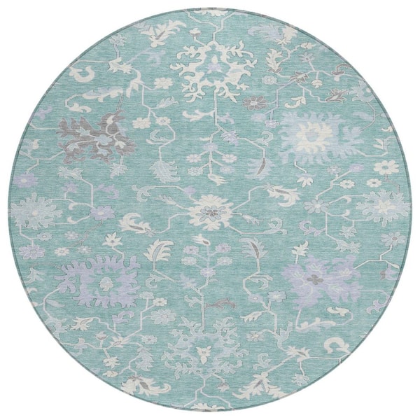 Chantille Machine Washable Indoor/Outdoor Abstract ACN1854 Seafoam 8 ft. x 8 ft. Round Rug