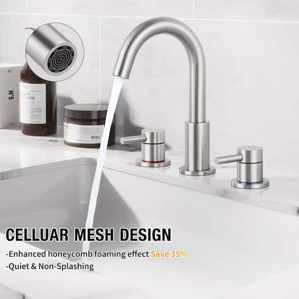 Double Handle 8 in. Widespread High Arc Bathroom Faucet with Pop-up Drain and 360° Swivel Spout in Brushed Nickel