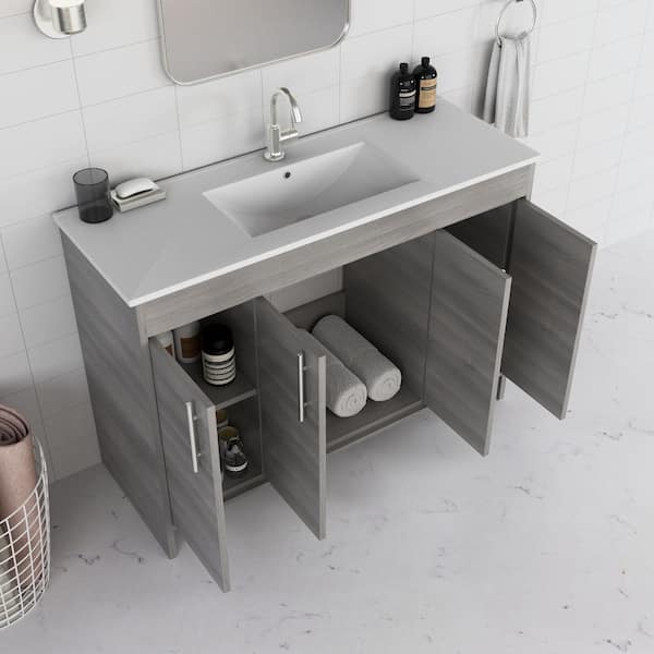 Villa 48 in. W x 18 in D Bath Vanity in Ash Gray with Ceramic Vanity Top in White with White Basin