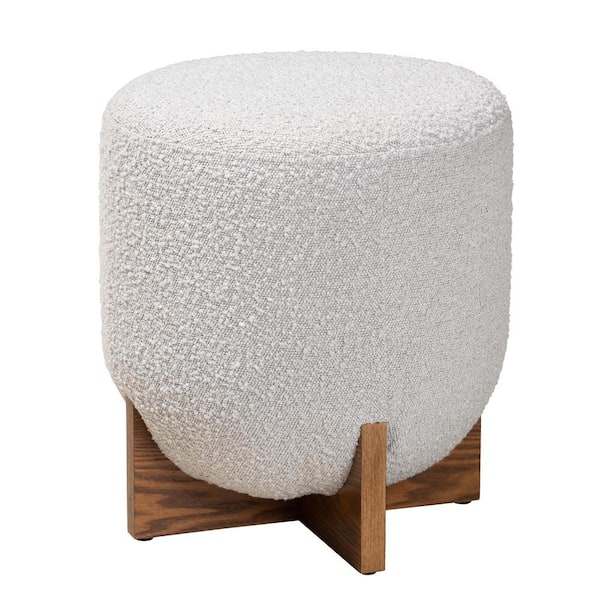 Baxton Studio Fisk Light Grey and Walnut Brown Fabric Ottoman Footstool