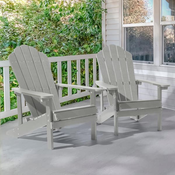 JOYESERY Light Gray HIPS Plastic Weather Resistant Adirondack Chair for Outdoors (2-Pack)