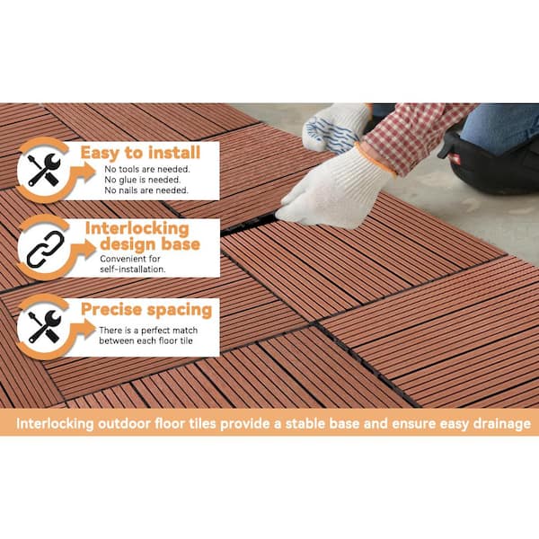 WRIGHTMASTER 0.98 ft. x 0.98 ft. Quick Deck PVC Plastic Interlocking Deck Tile in Chestnut (42 sq. ft. Per Box)