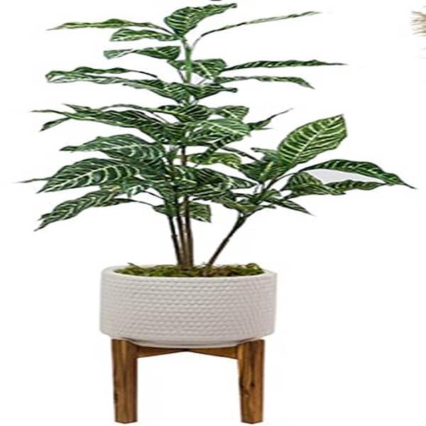 Unbranded Faux 3.5 ft. White Artificial Hosta Leaf 42 in. with Stand Rpple Pot Medium