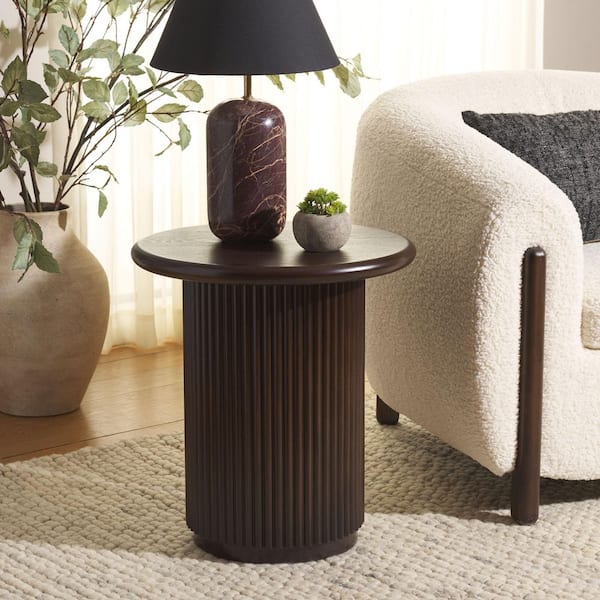 Agami 18.1 in. Dark Brown Round Wood End Table