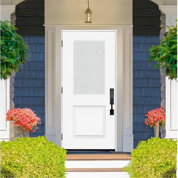 Legacy 36 in. x 80 in. Universal Handing 1/2 Lite Rain Glass White Primed Fiberglass Front Door Slab