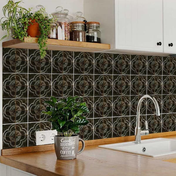 Black and Gray R55 8 in. x 8 in. Vinyl Peel and Stick Tile (24 Tiles, 10.67 sq. ft. /Pack)