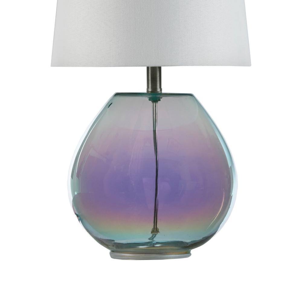 19.5" Iridescent Green Glass Table Lamp with White Shade