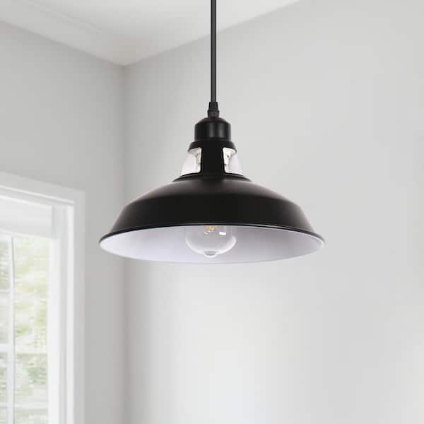YANSUN 1-Light Black Industrial Bowl Shade Pendant Light