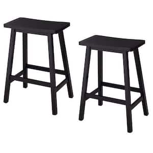 24 in. Height Black Backless Wood Bar Stool (Set of 2)