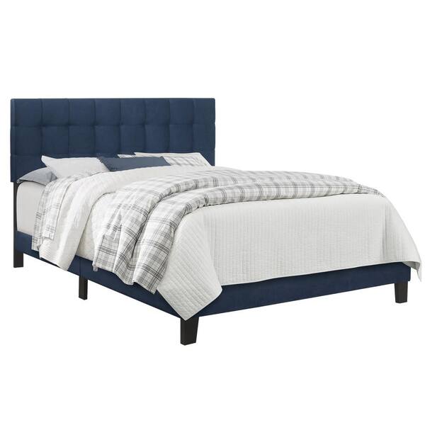 Hilale Furniture Delaney Blue Velvet, Upholstered King Bed Frame With Footboard