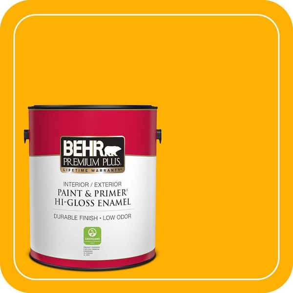 BEHR PREMIUM PLUS 1 gal. #S-G-350 Desert Glow Hi-Gloss Enamel Interior/Exterior Paint & Primer
