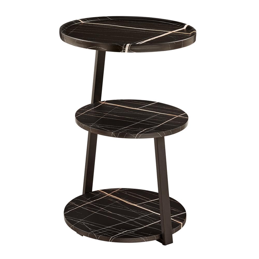 Skylar White Marble and Black Metal 3-Tier Round Accent Table