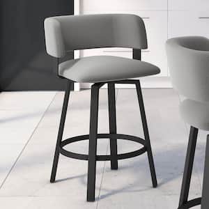 Stinson 26 in. Textured Black Metal Light Cold Cold Grey Polyester Counter Stool