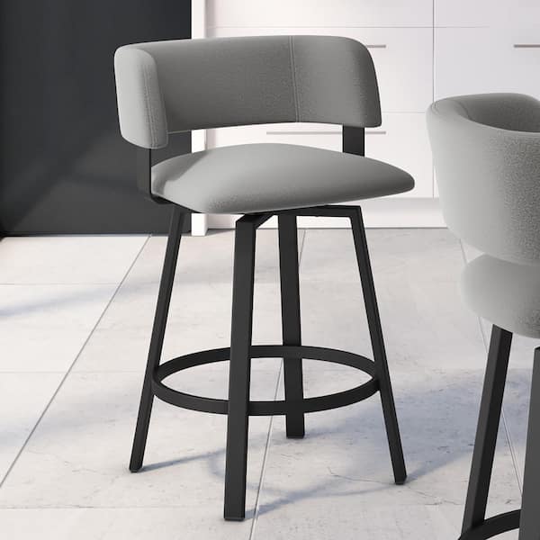 Amisco Stinson 26 in. Textured Black Metal Light Cold Cold Grey Polyester Counter Stool